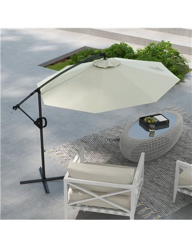 Outsunny 3(m) Cantilever Parasol with Cross Base, Banana Parasol with Crank Handle, Tilt and 8 Ribs, Round Hanging Patio Umbrell