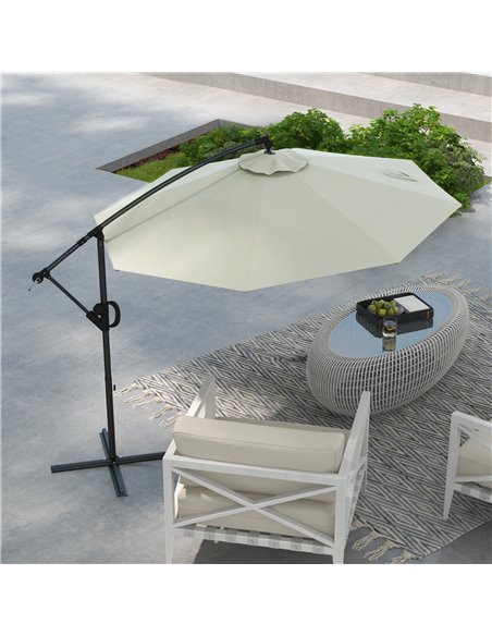 Outsunny 3(m) Cantilever Parasol with Cross Base, Banana Parasol with Crank Handle, Tilt and 8 Ribs, Round Hanging Patio Umbrell - pic 55032 | FastDaddyshop