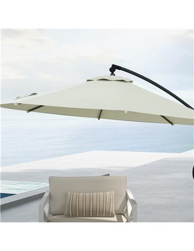 Outsunny 3(m) Cantilever Parasol with Cross Base, Banana Parasol with Crank Handle, Tilt and 8 Ribs, Round Hanging Patio Umbrell