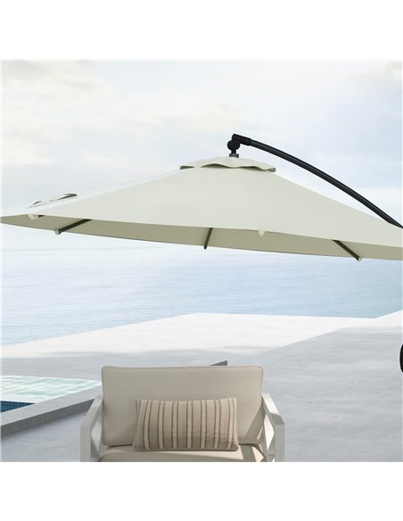 Outsunny 3(m) Cantilever Parasol with Cross Base, Banana Parasol with Crank Handle, Tilt and 8 Ribs, Round Hanging Patio Umbrell - pic 55033 | FastDaddyshop