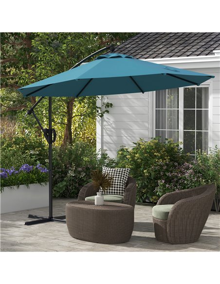 Outsunny Cantilever Parasol 3(m) with Cross Base, Banana Umbrella with Crank Handle, Tilt & 8 Ribs, Blue 84D-331V00BU - pic 55036 | FastDaddyshop