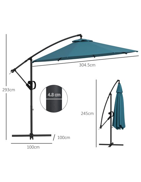 Outsunny Cantilever Parasol 3(m) with Cross Base, Banana Umbrella with Crank Handle, Tilt & 8 Ribs, Blue 84D-331V00BU - pic 55037 | FastDaddyshop