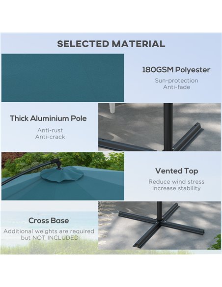 Outsunny Cantilever Parasol 3(m) with Cross Base, Banana Umbrella with Crank Handle, Tilt & 8 Ribs, Blue 84D-331V00BU - pic 55038 | FastDaddyshop