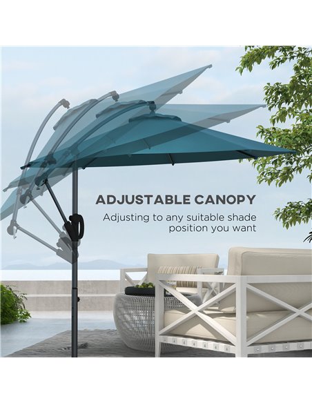 Outsunny Cantilever Parasol 3(m) with Cross Base, Banana Umbrella with Crank Handle, Tilt & 8 Ribs, Blue 84D-331V00BU - pic 55039 | FastDaddyshop