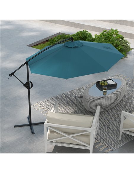 Outsunny Cantilever Parasol 3(m) with Cross Base, Banana Umbrella with Crank Handle, Tilt & 8 Ribs, Blue 84D-331V00BU - pic 55041 | FastDaddyshop