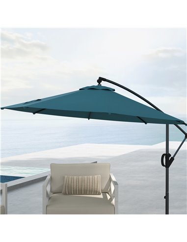 Outsunny Cantilever Parasol 3(m) with Cross Base, Banana Umbrella with Crank Handle, Tilt & 8 Ribs, Blue 84D-331V00BU