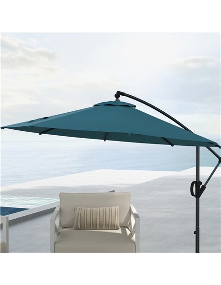 Outsunny Cantilever Parasol 3(m) with Cross Base, Banana Umbrella with Crank Handle, Tilt & 8 Ribs, Blue 84D-331V00BU - pic 55042 | FastDaddyshop