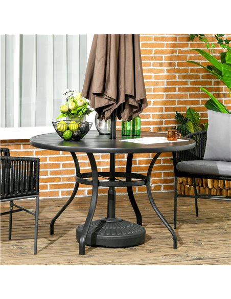 Outsunny Garden Table with Parasol Hole, Outdoor Dining Garden Table for Four Persons, Round Patio Table with Slatted Metal Top, - pic 55045 | FastDaddyshop