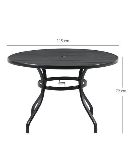 Outsunny Garden Table with Parasol Hole, Outdoor Dining Garden Table for Four Persons, Round Patio Table with Slatted Metal Top, - pic 55046 | FastDaddyshop