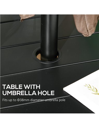Outsunny Garden Table with Parasol Hole, Outdoor Dining Garden Table for Four Persons, Round Patio Table with Slatted Metal Top,