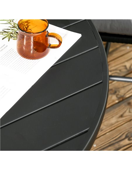 Outsunny Garden Table with Parasol Hole, Outdoor Dining Garden Table for Four Persons, Round Patio Table with Slatted Metal Top, - pic 55050 | FastDaddyshop