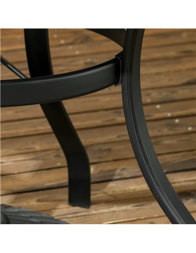 Outsunny Garden Table with Parasol Hole, Outdoor Dining Garden Table for Four Persons, Round Patio Table with Slatted Metal Top,