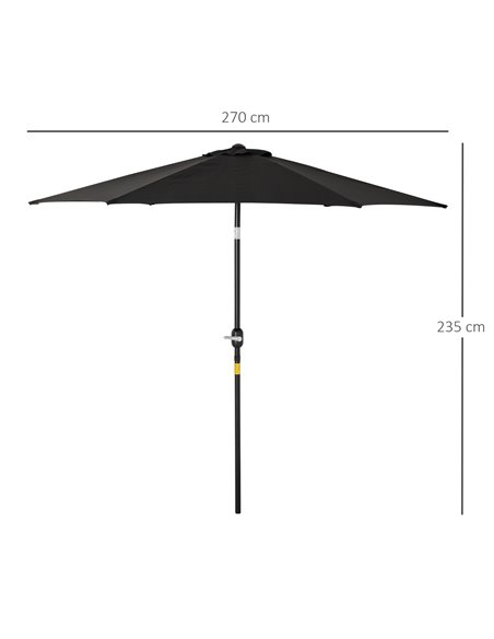 Outsunny Outdoor Garden Parasol with Tilt and Crank Mechanism, 2.7M Sun Shade Umbrella, Aluminium Frame, Black 84D-032BK - pic 55055 | FastDaddyshop