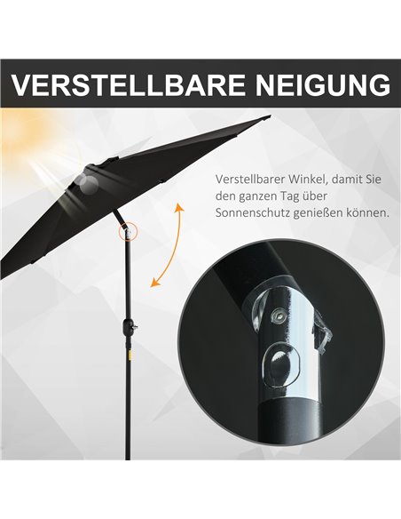 Outsunny Outdoor Garden Parasol with Tilt and Crank Mechanism, 2.7M Sun Shade Umbrella, Aluminium Frame, Black 84D-032BK - pic 55056 | FastDaddyshop