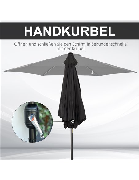 Outsunny Outdoor Garden Parasol with Tilt and Crank Mechanism, 2.7M Sun Shade Umbrella, Aluminium Frame, Black 84D-032BK - pic 55057 | FastDaddyshop