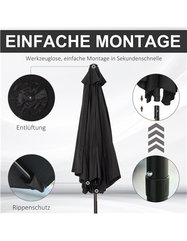 Outsunny Outdoor Garden Parasol with Tilt and Crank Mechanism, 2.7M Sun Shade Umbrella, Aluminium Frame, Black 84D-032BK