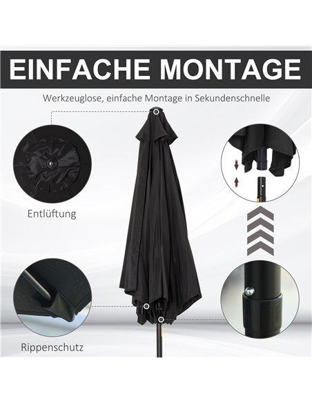 Outsunny Outdoor Garden Parasol with Tilt and Crank Mechanism, 2.7M Sun Shade Umbrella, Aluminium Frame, Black 84D-032BK - pic 55058 | FastDaddyshop