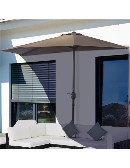 Outsunny 2.7m Balcony Half Parasol Garden Outdoor Umbrella 5 Steel Ribs - Brown 84D-007CF - pic 55063 | FastDaddyshop