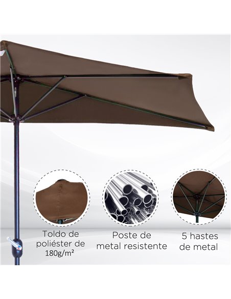 Outsunny 2.7m Balcony Half Parasol Garden Outdoor Umbrella 5 Steel Ribs - Brown 84D-007CF - pic 55066 | FastDaddyshop