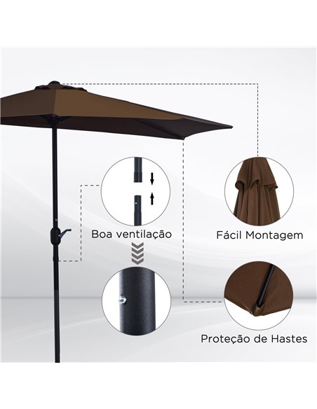Outsunny 2.7m Balcony Half Parasol Garden Outdoor Umbrella 5 Steel Ribs - Brown 84D-007CF - pic 55067 | FastDaddyshop