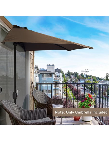 Outsunny 2.7m Balcony Half Parasol Garden Outdoor Umbrella 5 Steel Ribs - Brown 84D-007CF - pic 55068 | FastDaddyshop
