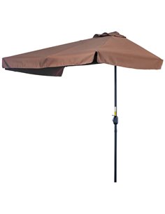 Outsunny 2.3m Patio Semi Round Half Parasol Umbrella, Brown 84D-008V01