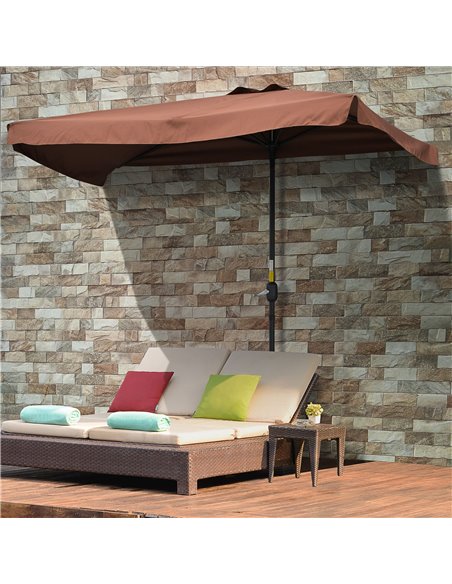 Outsunny 2.3m Patio Semi Round Half Parasol Umbrella with Metal Frame Crank Handle for Balcony- NO BASE INCLUDED, Brown 84D-008V - pic 55081 | FastDaddyshop