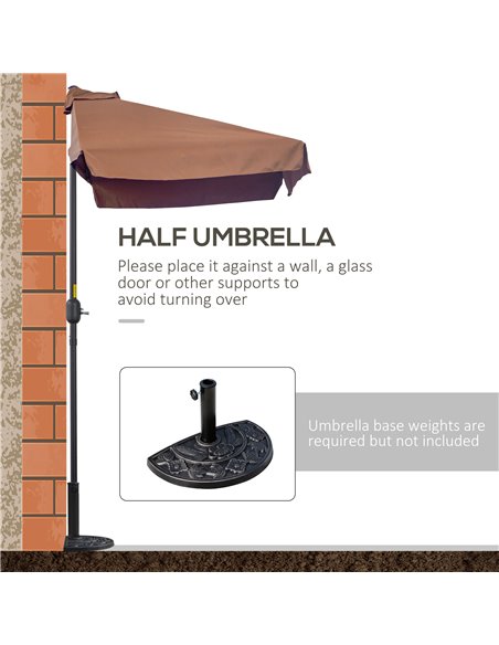 Outsunny 2.3m Patio Semi Round Half Parasol Umbrella with Metal Frame Crank Handle for Balcony- NO BASE INCLUDED, Brown 84D-008V - pic 55085 | FastDaddyshop