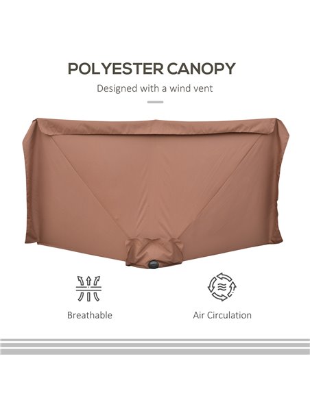 Outsunny 2.3m Patio Semi Round Half Parasol Umbrella with Metal Frame Crank Handle for Balcony- NO BASE INCLUDED, Brown 84D-008V - pic 55086 | FastDaddyshop