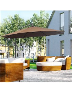 Outsunny 3M Brown Cantilever Umbrella, Hanging Banana Parasol, Brown 84D-037CF 2