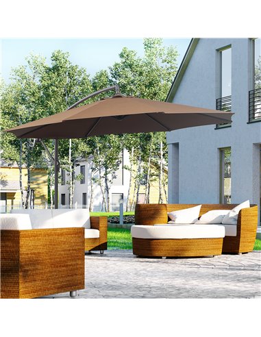 Outsunny 3M Brown Cantilever Umbrella, Hanging Banana Parasol, Steel Frame, for Patio Sun Shade 84D-037CF