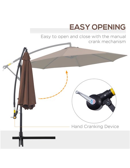 Outsunny 3M Brown Cantilever Umbrella, Hanging Banana Parasol, Steel Frame, for Patio Sun Shade 84D-037CF - pic 55092 | FastDaddyshop