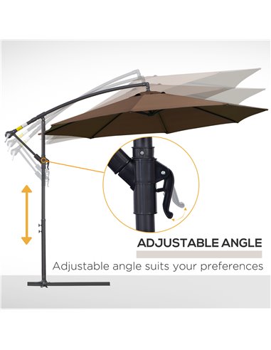 Outsunny 3M Brown Cantilever Umbrella, Hanging Banana Parasol, Steel Frame, for Patio Sun Shade 84D-037CF