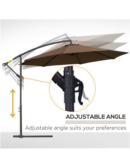 Outsunny 3M Brown Cantilever Umbrella, Hanging Banana Parasol, Steel Frame, for Patio Sun Shade 84D-037CF - pic 55094 | FastDaddyshop