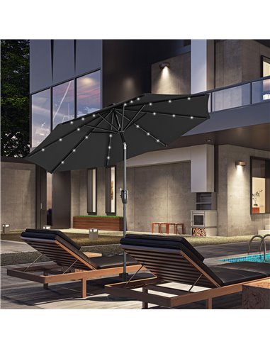Outsunny 2.7m Garden Parasol with Solar LED Lights, Black 840-125V00BK