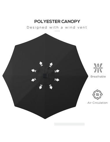 Outsunny Garden Parasol with Solar LED Lights, Tilt Sun Umbrella, Outdoor Patio Shade, 24 LED, Hand Crank, 8 Ribs, 2.7m, Black 8