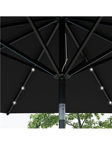 Outsunny Garden Parasol with Solar LED Lights, Tilt Sun Umbrella, Outdoor Patio Shade, 24 LED, Hand Crank, 8 Ribs, 2.7m, Black 8