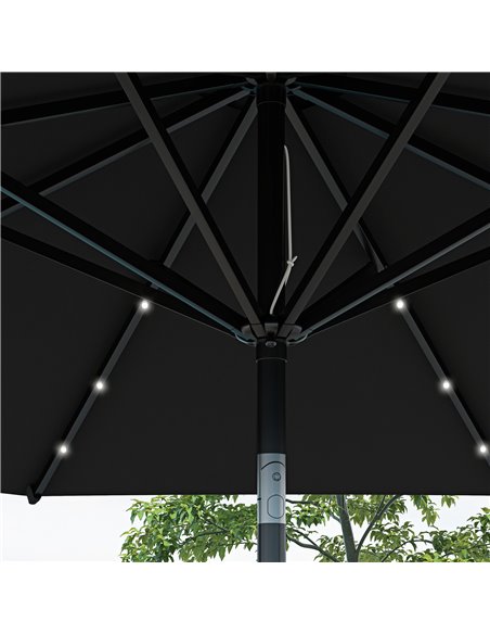 Outsunny Garden Parasol with Solar LED Lights, Tilt Sun Umbrella, Outdoor Patio Shade, 24 LED, Hand Crank, 8 Ribs, 2.7m, Black 8 - pic 55106 | FastDaddyshop