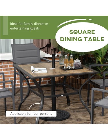 Outsunny Outdoor Dining Table with Parasol Hole, Stone-Grain Effect PC Board, for Patio, Brown 84G-009V00BN