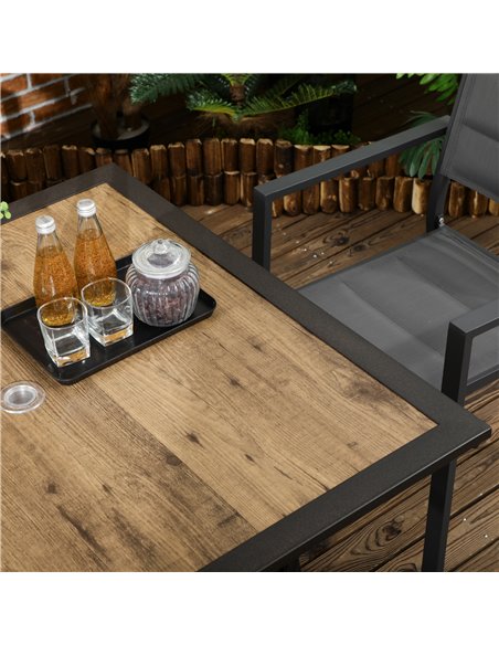 Outsunny Outdoor Dining Table with Parasol Hole, Stone-Grain Effect PC Board, for Patio, Brown 84G-009V00BN - pic 55113 | FastDaddyshop