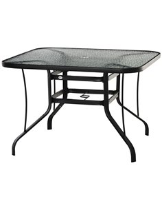 Outsunny Square Garden Dining Table with Parasol Hole, Black 84B-774