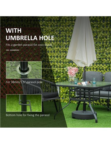 Outsunny Garden Dining Table, Square, Outdoor, with Parasol Hole, Tempered Glass Top, Steel Frame, Black. 84B-774