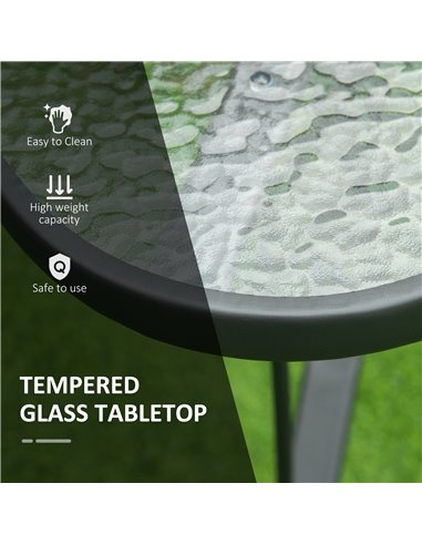 Outsunny Garden Dining Table, Square, Outdoor, with Parasol Hole, Tempered Glass Top, Steel Frame, Black. 84B-774