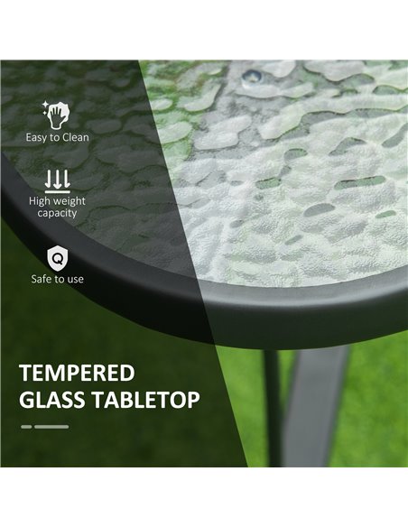 Outsunny Garden Dining Table, Square, Outdoor, with Parasol Hole, Tempered Glass Top, Steel Frame, Black. 84B-774 - pic 55120 | FastDaddyshop