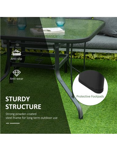 Outsunny Garden Dining Table, Square, Outdoor, with Parasol Hole, Tempered Glass Top, Steel Frame, Black. 84B-774