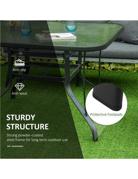 Outsunny Garden Dining Table, Square, Outdoor, with Parasol Hole, Tempered Glass Top, Steel Frame, Black. 84B-774 - pic 55121 | FastDaddyshop
