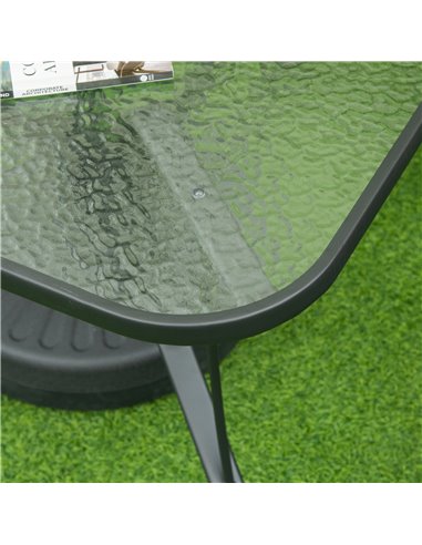 Outsunny Garden Dining Table, Square, Outdoor, with Parasol Hole, Tempered Glass Top, Steel Frame, Black. 84B-774