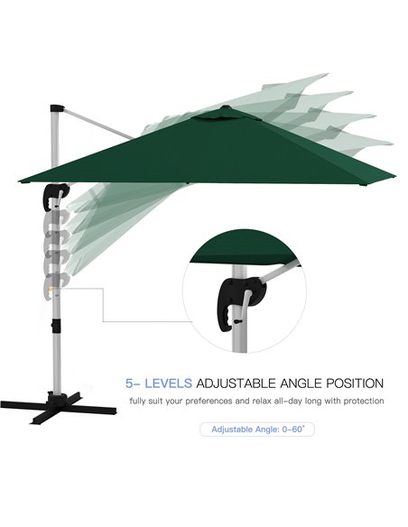 Outsunny Square Cantilever Parasol, 3x3m, with Cross Base, Crank Handle, Tilt, 360° Rotation, Aluminium Frame, Green 84D-086V02D - pic 55129 | FastDaddyshop