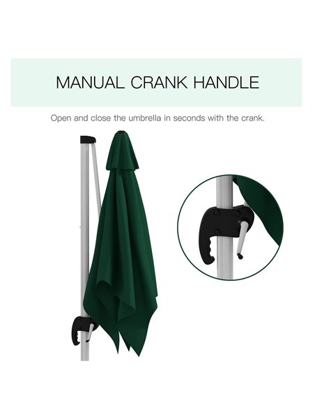 Outsunny Square Cantilever Parasol, 3x3m, with Cross Base, Crank Handle, Tilt, 360° Rotation, Aluminium Frame, Green 84D-086V02D - pic 55131 | FastDaddyshop