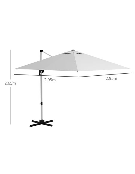 Outsunny 3 x 3(m) Square Cantilever Parasol with Cross Base, Crank Handle, Tilt, 360° Rotation and Aluminium Frame, White 84D-08 - pic 55136 | FastDaddyshop